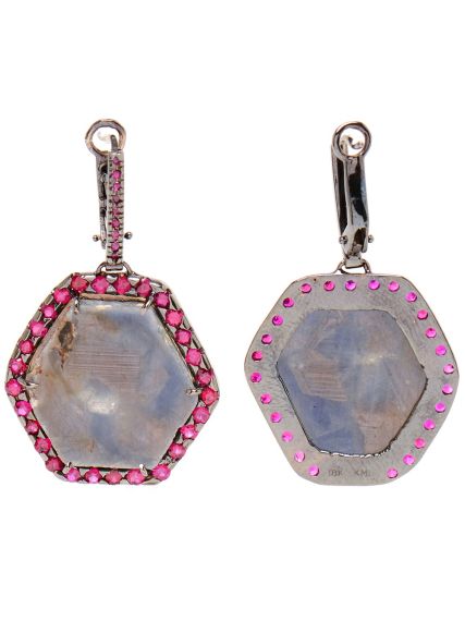 Sapphire Slice and Ruby Earrings 